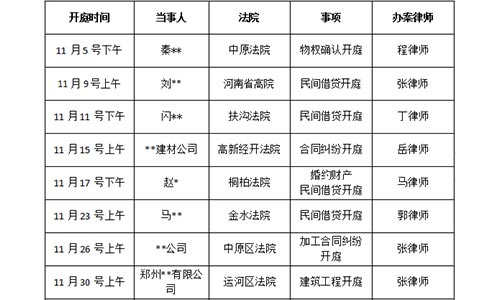 【開庭公告】錦盾律所2021年11月份部分辦案安排